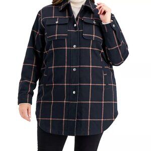 Levi's Faux Sherpa Lined Grey Pink Plaid Zip Up Snap Shirt Jacket Shacket M